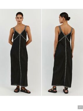 EUC Dissh Bella Linen Slip Midi Dress, Black, Size 4
